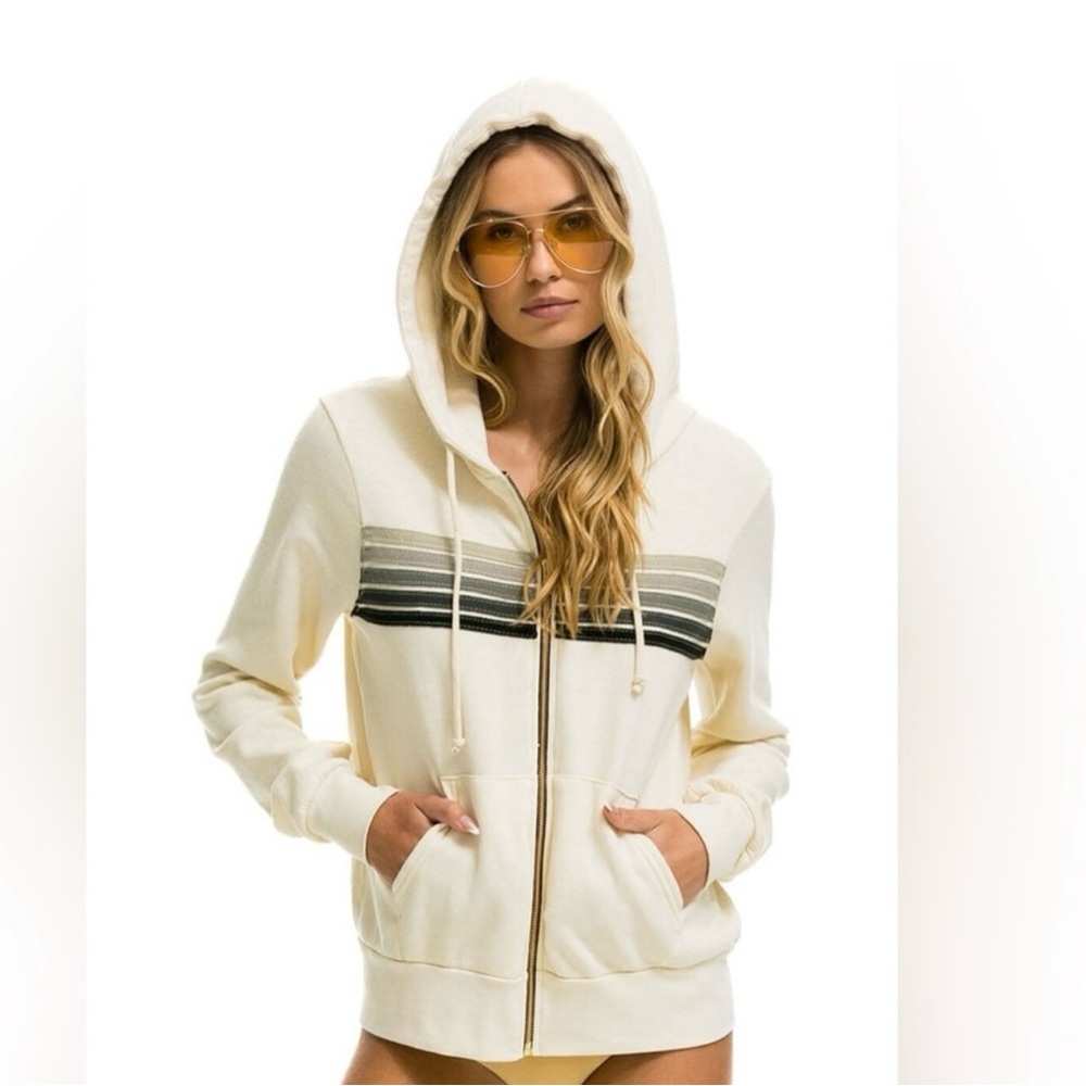AVIATOR NATION 5 Stripe Hoodie in Vintage White XS